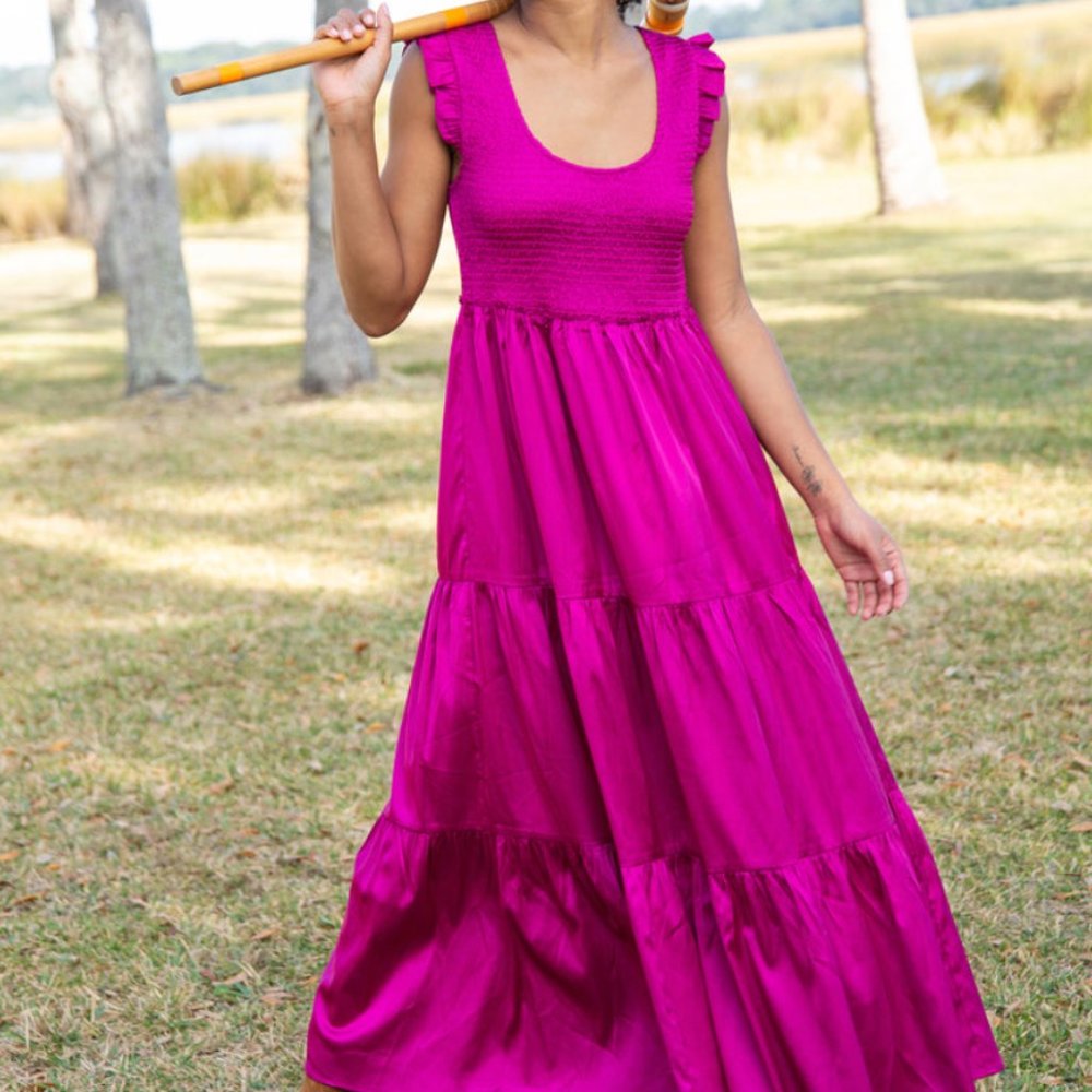 Natural Life Olivia Smocked Maxi Dress in Magenta (Size S) - NWT